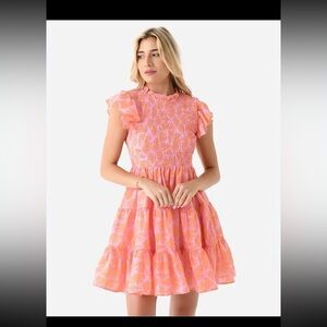 J. MARIE THE ANDI RUCHED Mini DRESS Pink/Orange Floral Print 
size Small